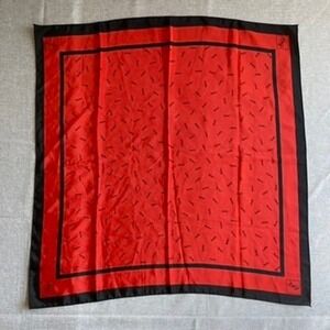 Vintage YSL Yves Saint Laurent Red Black Logo Print Scarf Silk